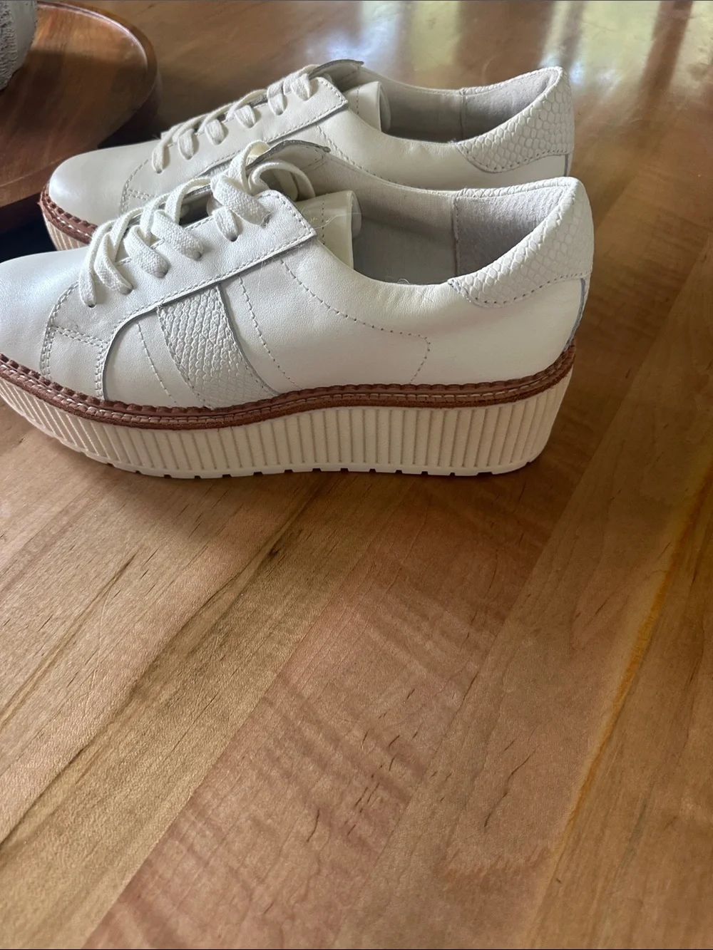 Dolce Vita Cream-White Low-Top Leather Sneakers with Brown Trim